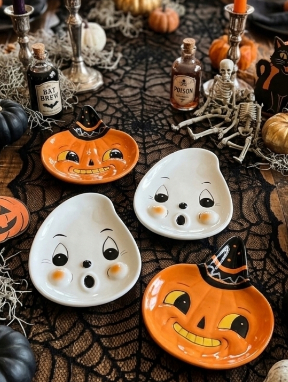 Retro Halloween Mini Plates Set Of 4
